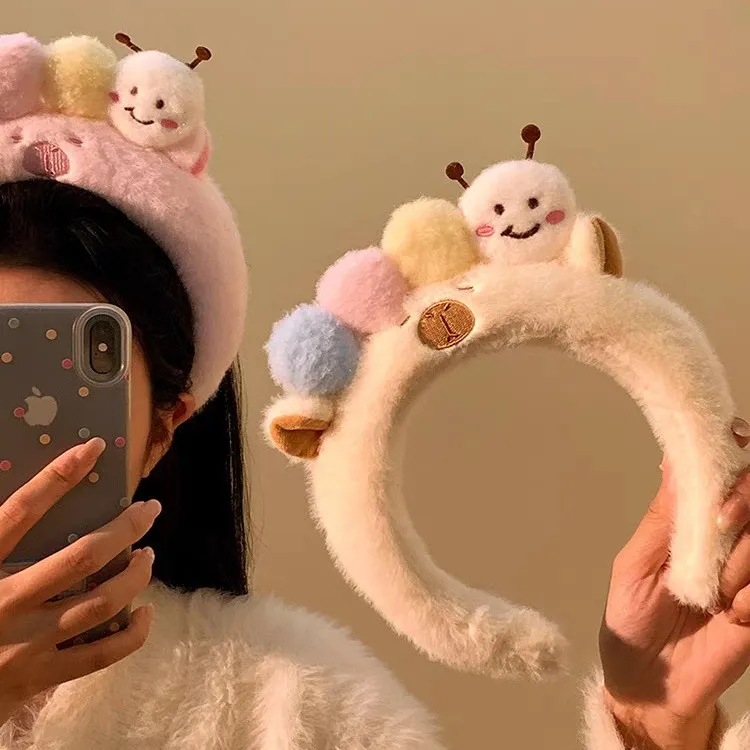 Cute Caterpillar & Capybara Cartoon Headband for Women – Non-Binding Spa Hair Hoop for Face Washing & Makeup, Fall Winter Comfort Hair Accessory